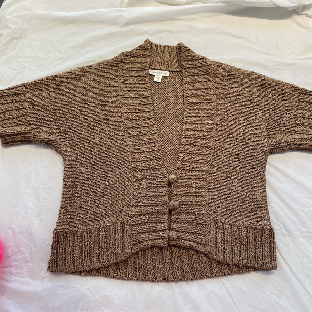 NWOT Coldwater Creek sweater shrug tobacco color with golden flecks SZ M 10-12. - Picture 6 of 12